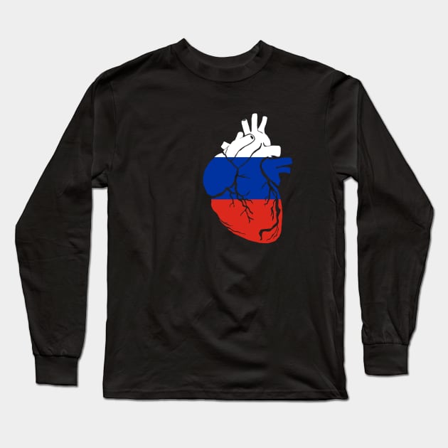 Russia Flag, Anatomical Heart Design Long Sleeve T-Shirt by Bun Art Store